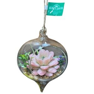 New Kurt S. Adler Glass Artificial Succulent Ornament Terrarium Decor Christmas